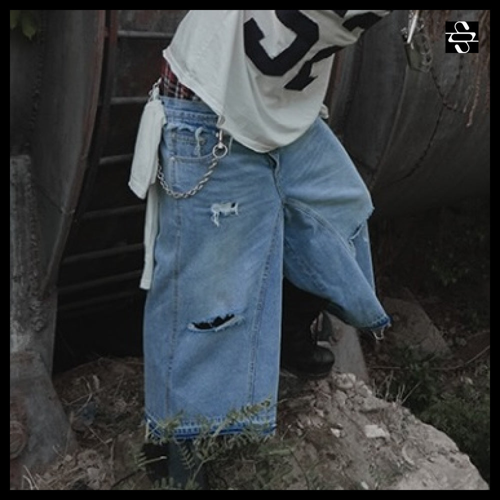 【SUNDAYOFFCLUB】Layered Waist Denim Short Light Blue