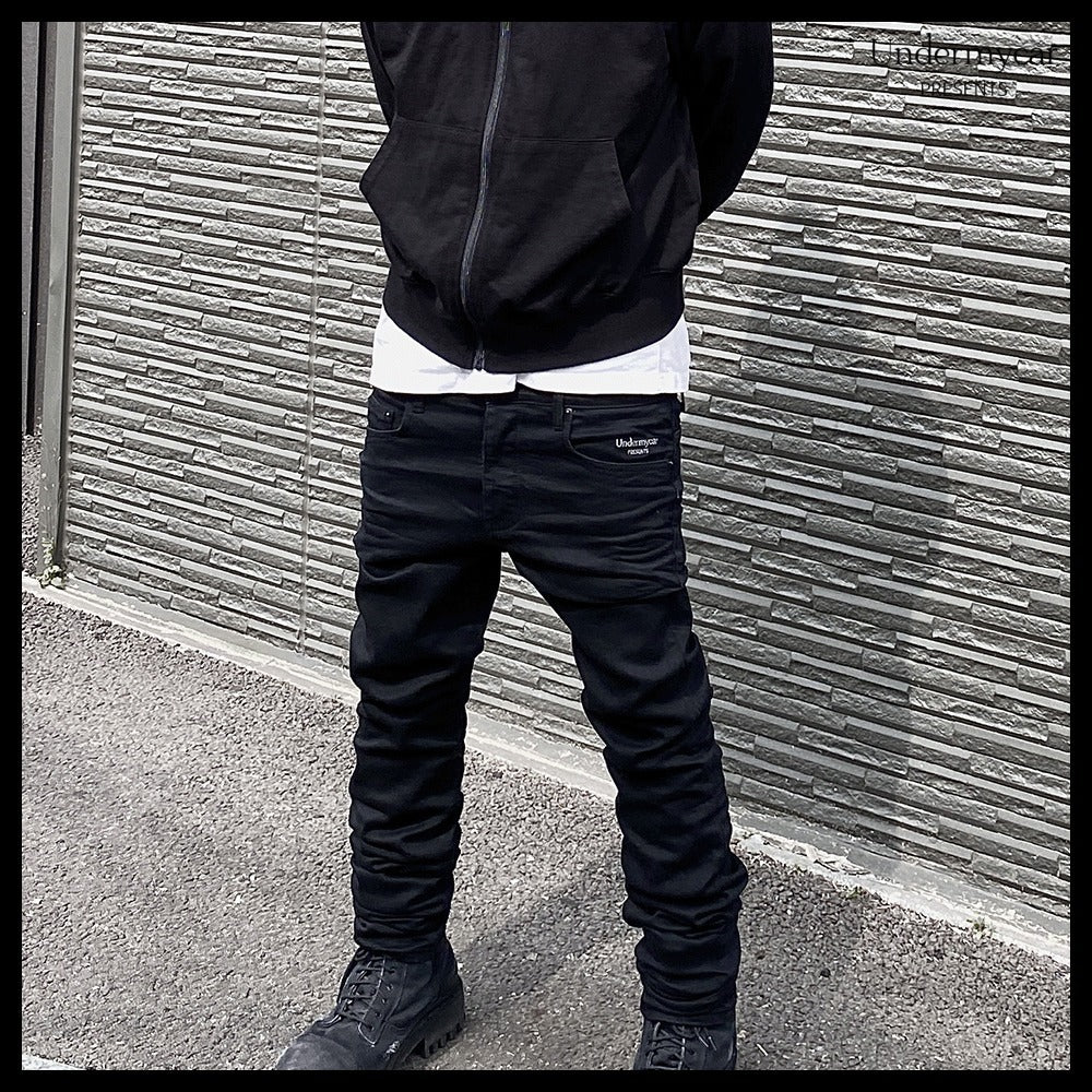 【Undermycar】Mu.29 Anti Fxxking Logo Play Stretch SlimJeans