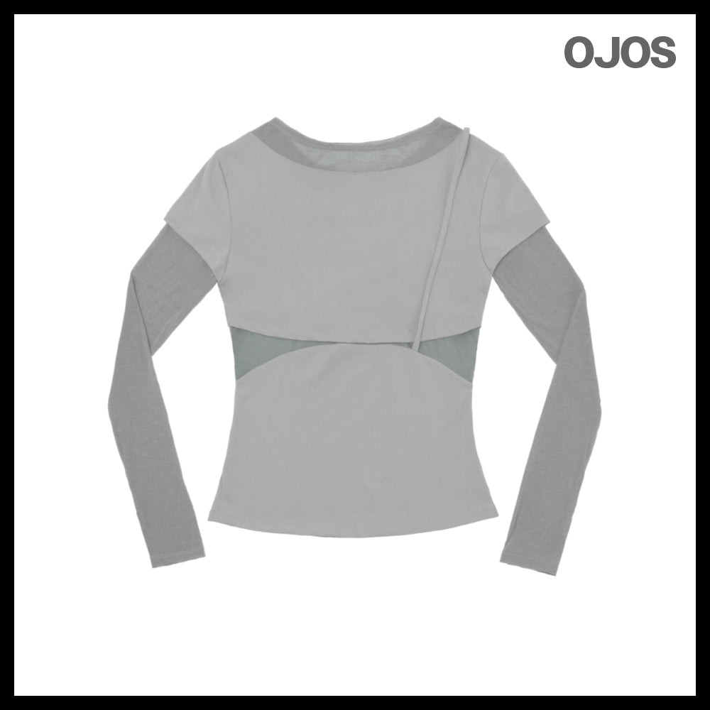 【OJOS】Layered Shoulder Strap Long Sleeves 4colors