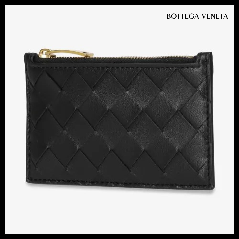 【BOTTEGA VENETA】Intrecciato Zip Card Holder Black