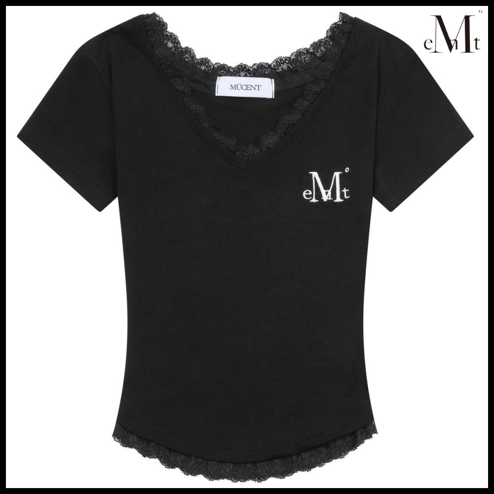 【MUCENT】Sunnier Lace V-Neck Short Sleeve Tee (3 Colors)