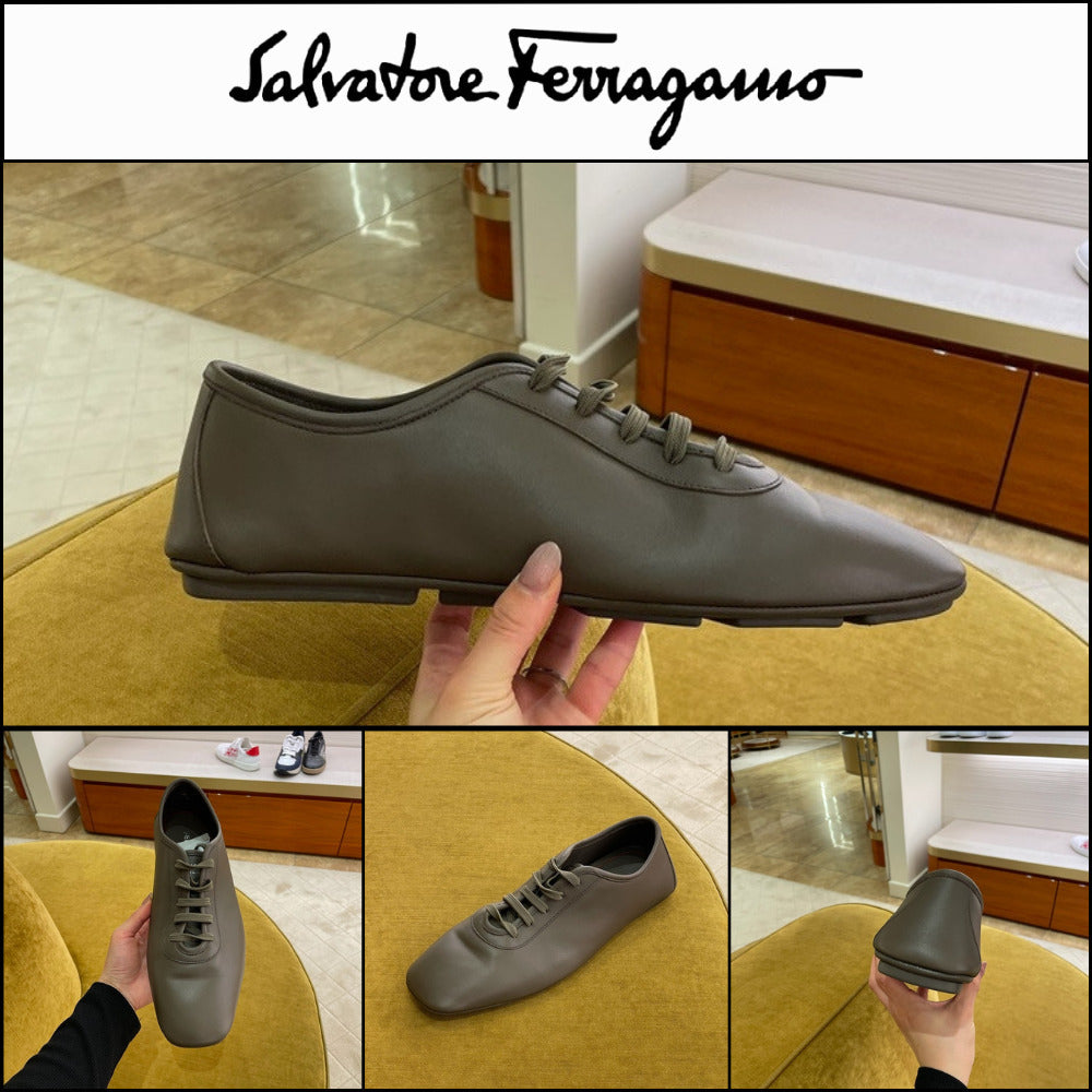 【FERRAGAMO】BOND CALF LEATHER LACE-UP LOAFERS BROWN