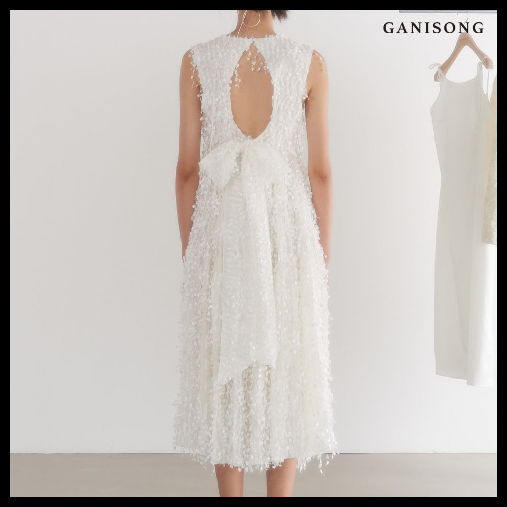 【GANISONG】Bridal Snow Flower Dress White