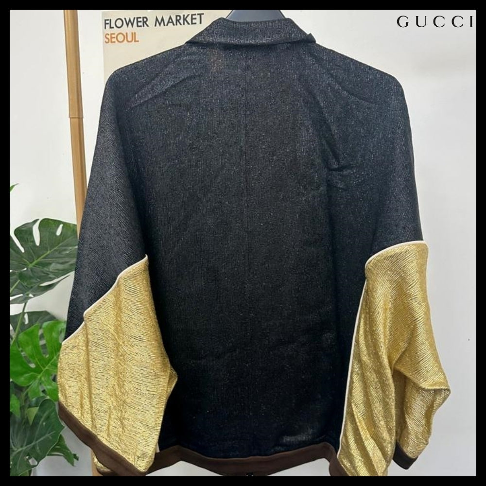 【GUCCI】Interlocking Patch Metallic Two-Tone Zip-Up Jacket