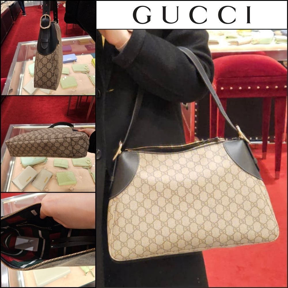 【GUCCI】GG emblem icon canvas large shoulder bag beigeebony