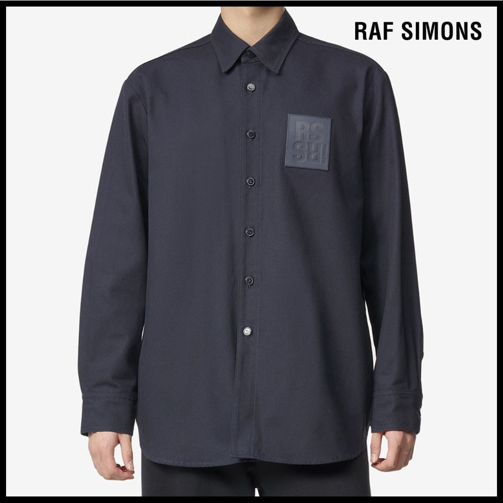 【RAF SIMONS】Straight Fit Leather Patch Denim Shirt Dark