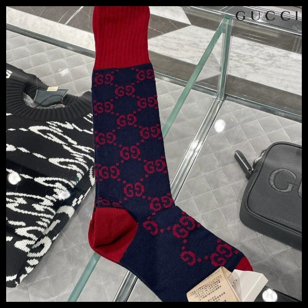 【GUCCI】 GG ツートーン コットンブレンド ロングソックス