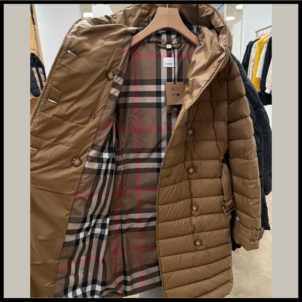 【BURBERRY】WITLEY Belted Long Down Coat Taupe Brown