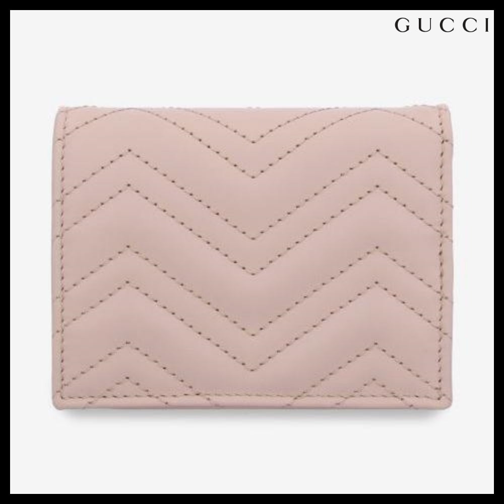 【GUCCI】GG Marmont Matelasse Flap Card Holder Light Pink