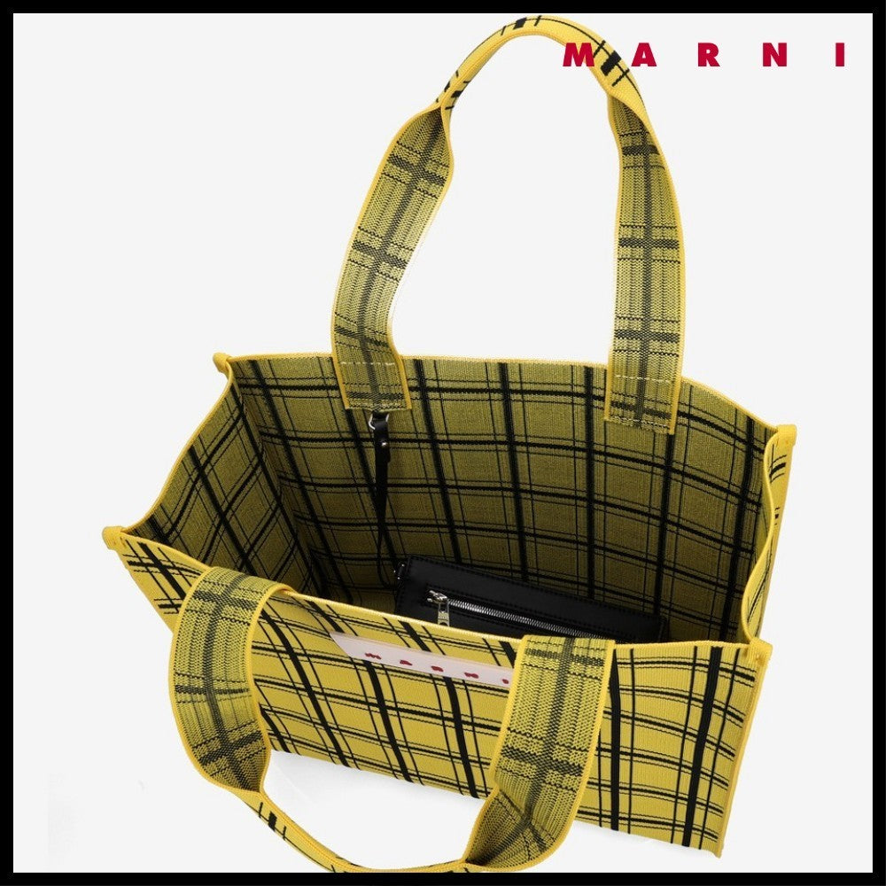 【MARNI】 マルニ バッグ LOGO TAG CHECK TOTE BAG YELLOW