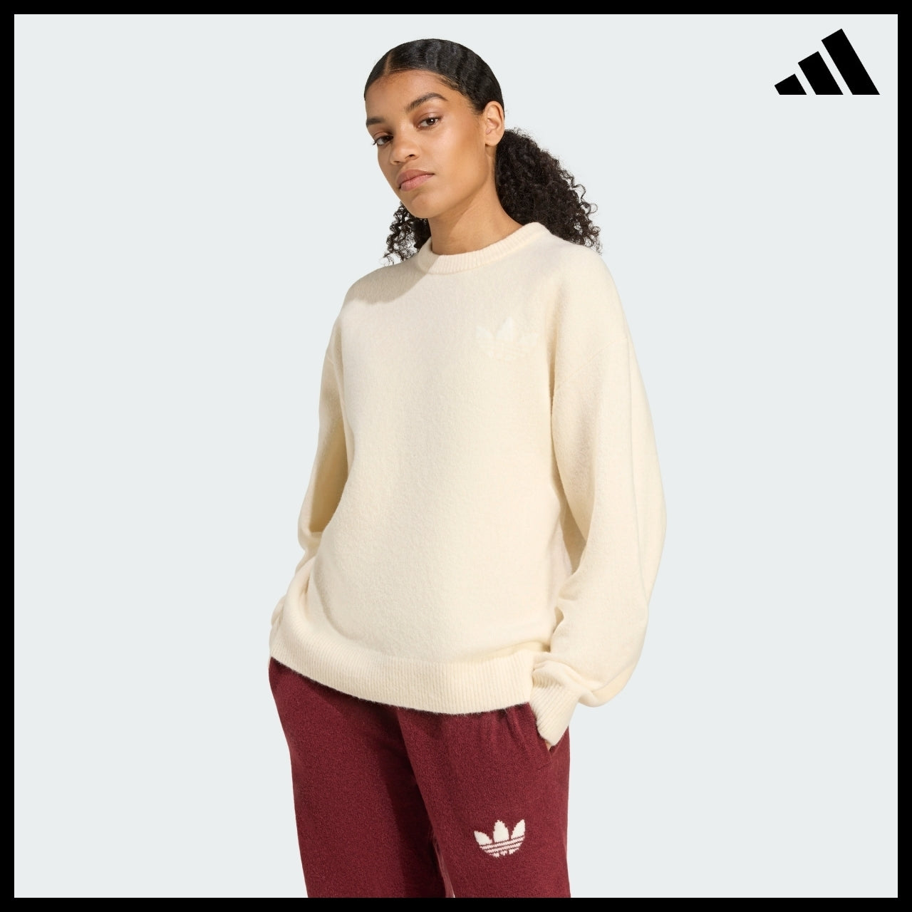 【ADIDAS】Knit Wonder White Sweater Crewneck Knit