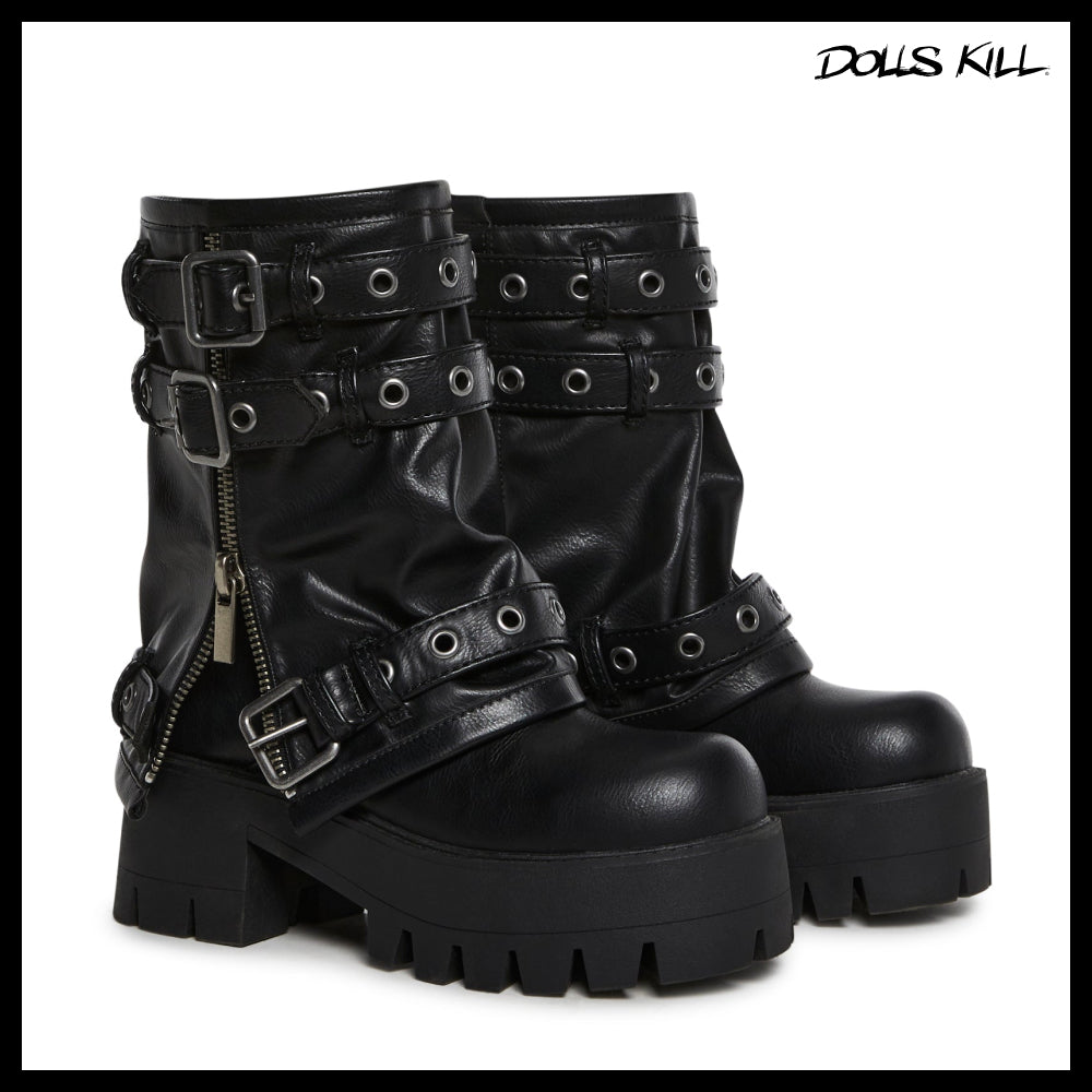 ◆DOLLS KILL◆DARKER WAVS Warp Combat Boots Black