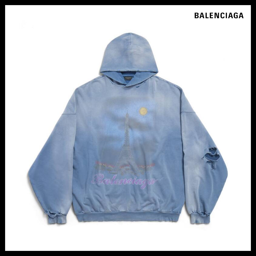 【BALENCIAGA】Moon Hoodie Oversized Blue Archetype Fleece
