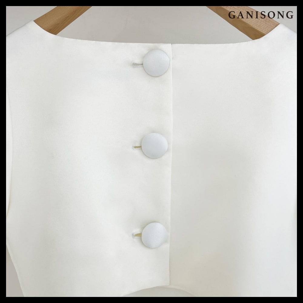 【GANISONG】Bridal Back Open Dress White
