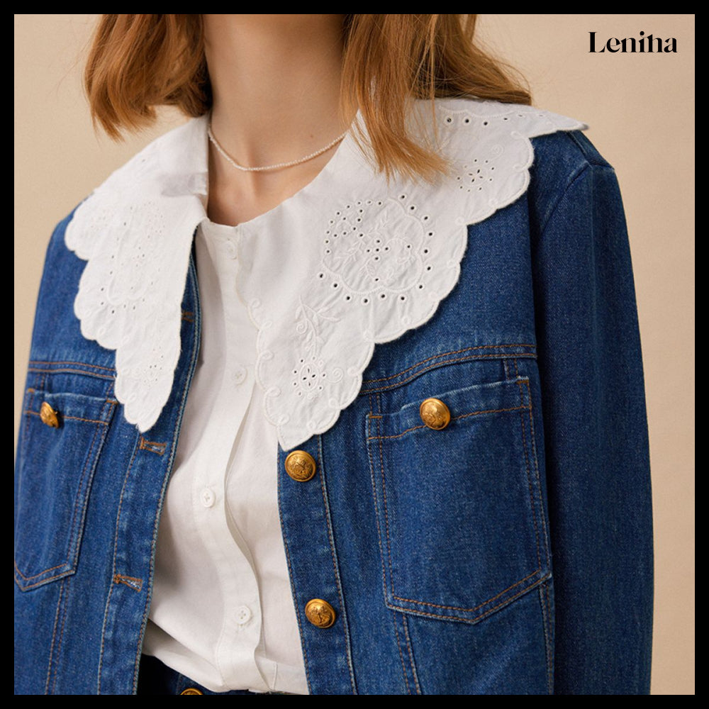 【LENINA】AUDREY Round Neck Denim Jacket