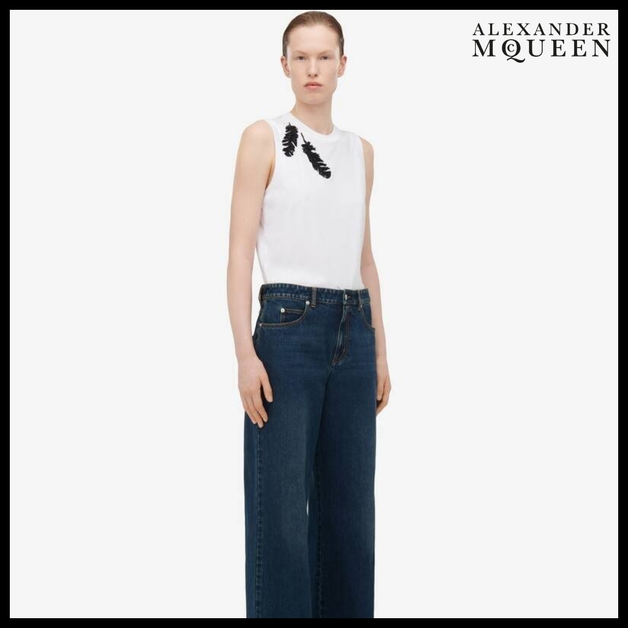 【Alexander Mcqueen】Feather Embroidery Tank Top Optical