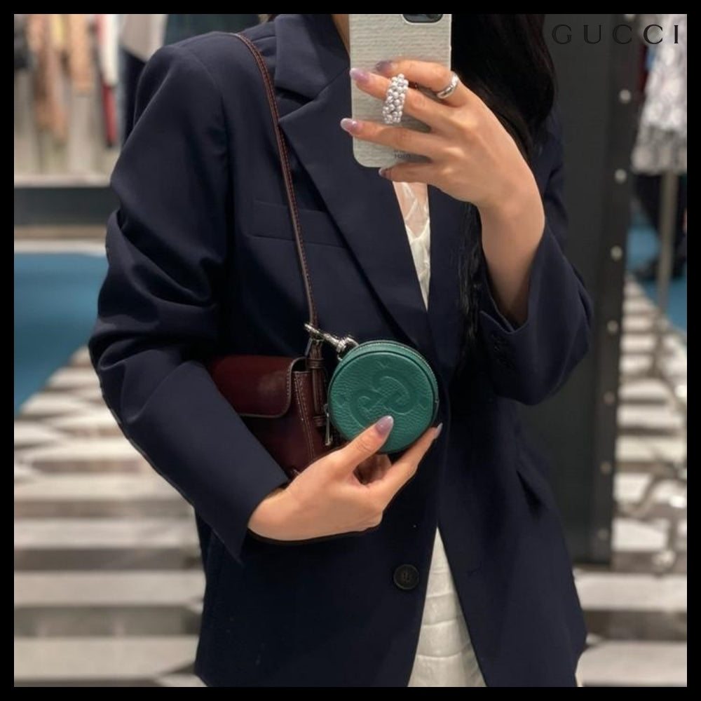 【GUCCI】PIUMA GG Jumbo Calf Keyring Coin Wallet Emerald