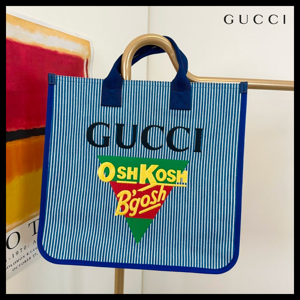 【GUCCI X OSHKOSH】Logo Stripe Square Tote Bag