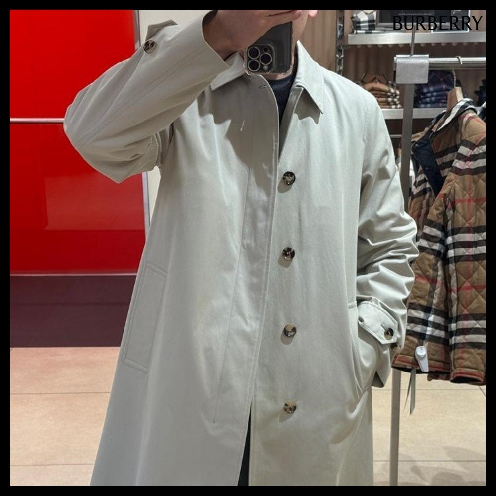 【Burberry】Button Single Cotton Men's Car Coat Lichen