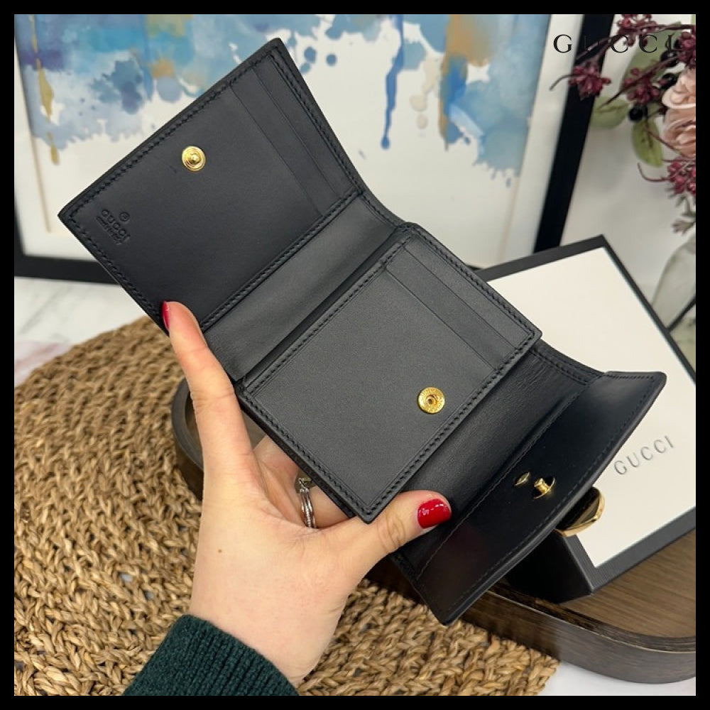 【GUCCI】Sylvie Web Leather Coin Pocket Wallet Black