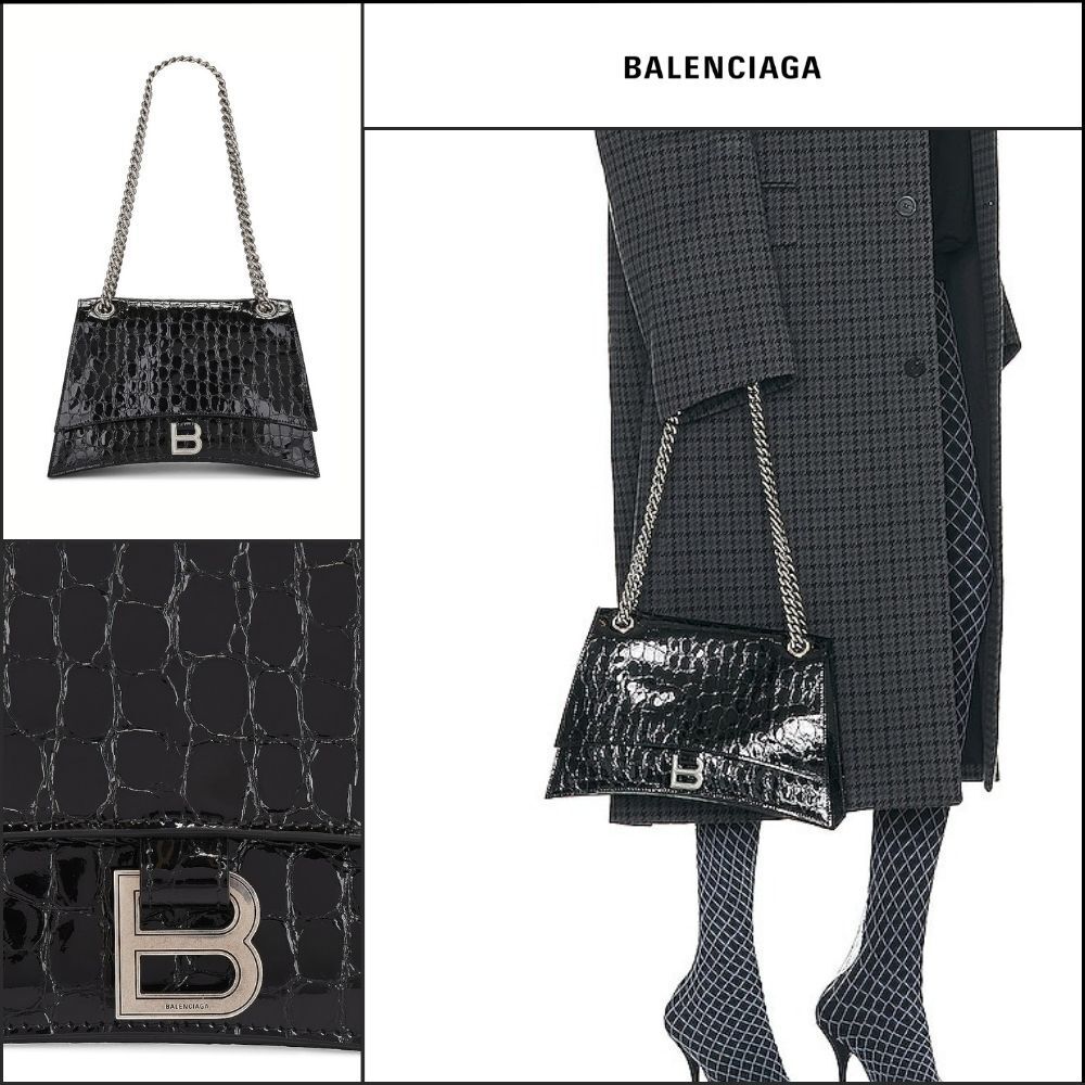 【BALENCIAGA】Crocodile Embossed Crush Medium Chain Bag