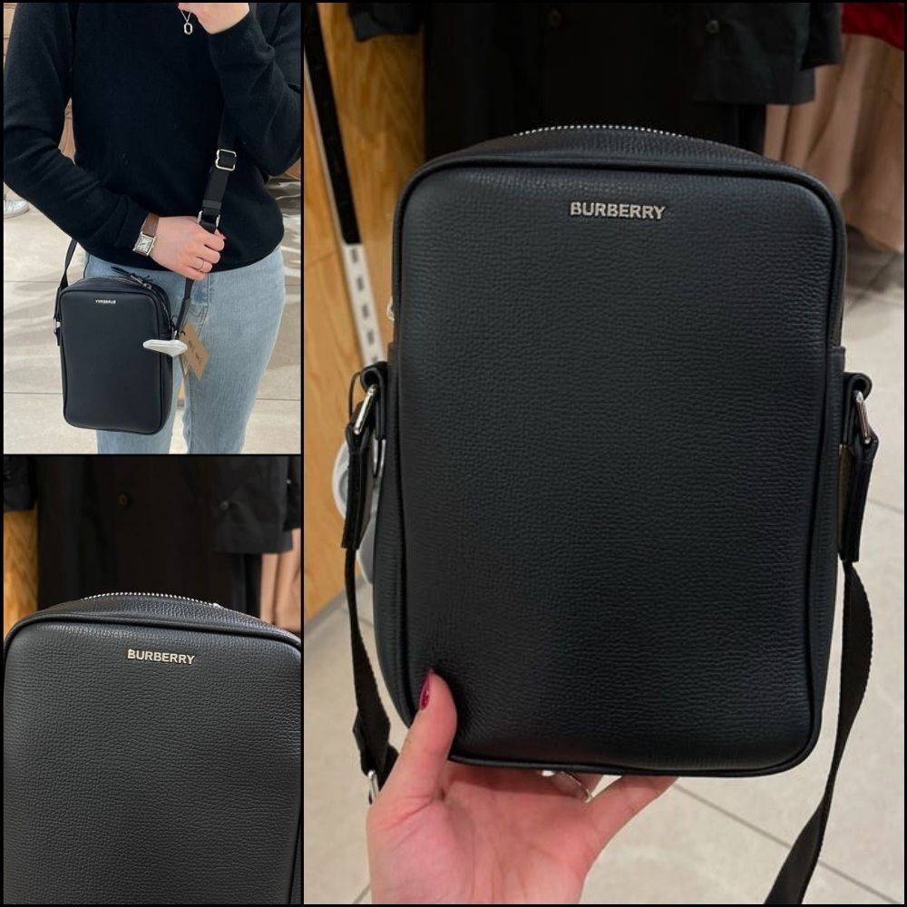 【Burberry】Paddy Simple Grain Zip Crossbody Bag Black