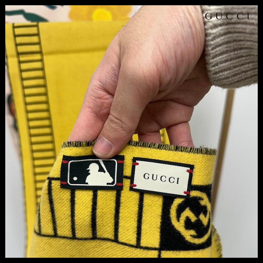 【GUCCI】X MLB Pittsburgh Embroidered Reversible Wool Scarf