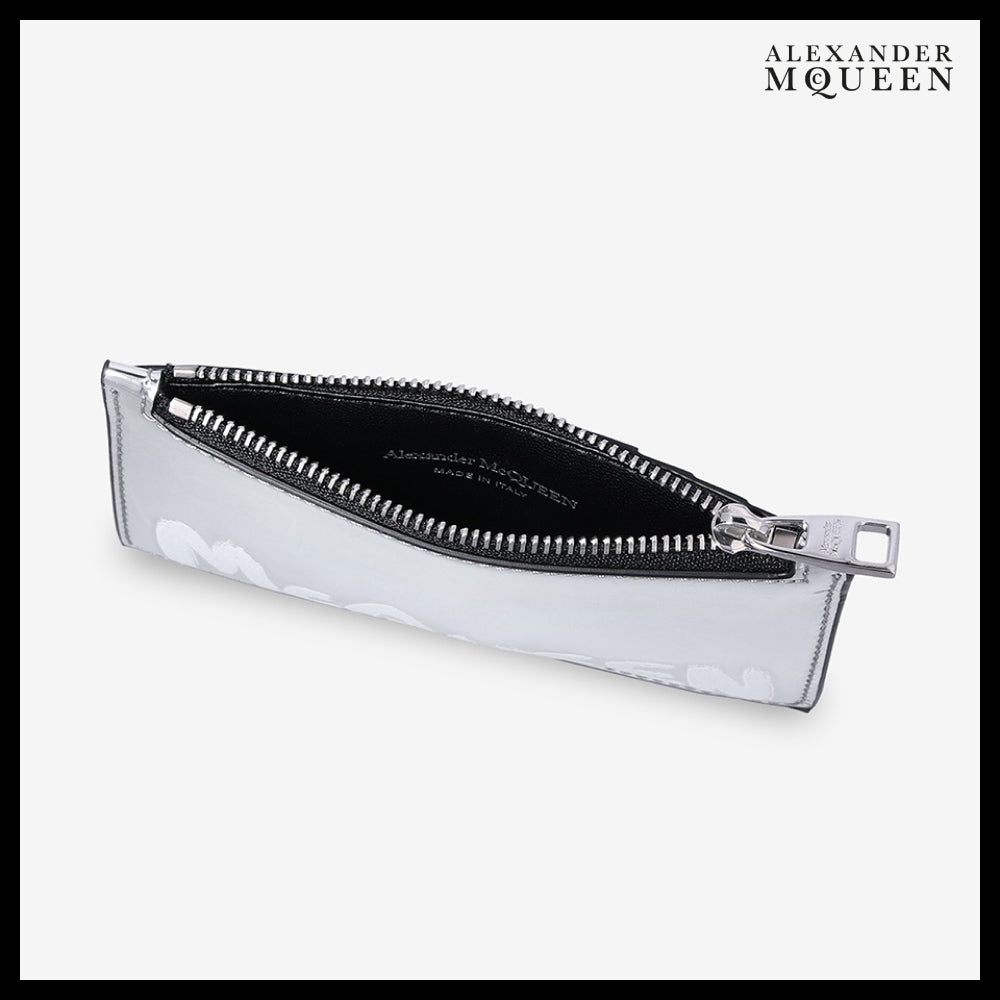【ALEXANDER MCQUEEN】Zip coin card holder silver