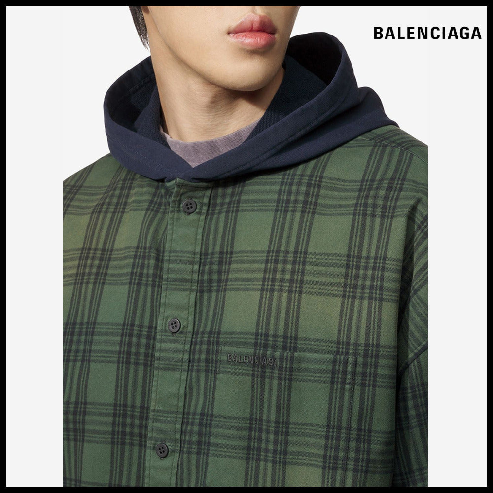 【BALENCIAGA】Oversized Hooded Shirt Green