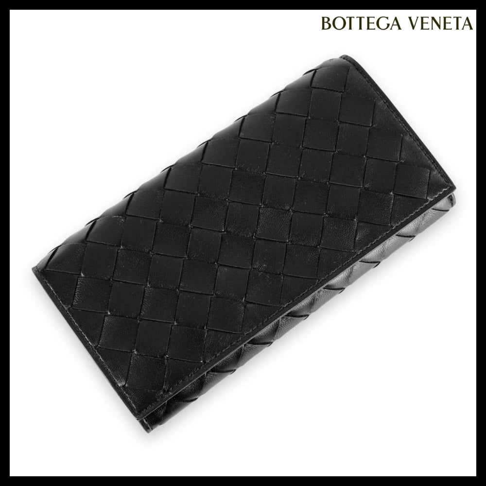 【BOTTEGA VENETA】Intrecciato Flap Long Wallet Black