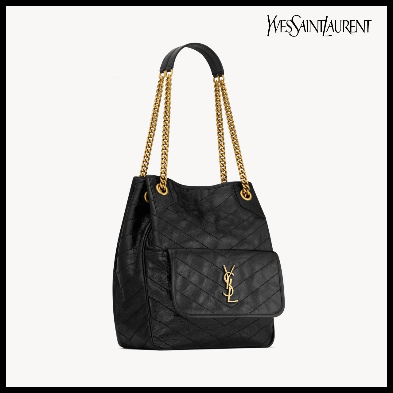 【Saint Laurent】Vintage Leather Small Shopping Tote Bag