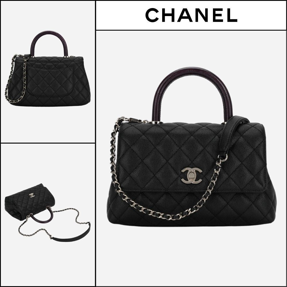 【CHANEL】Flap Bag with Top Handle Grained Calfskin