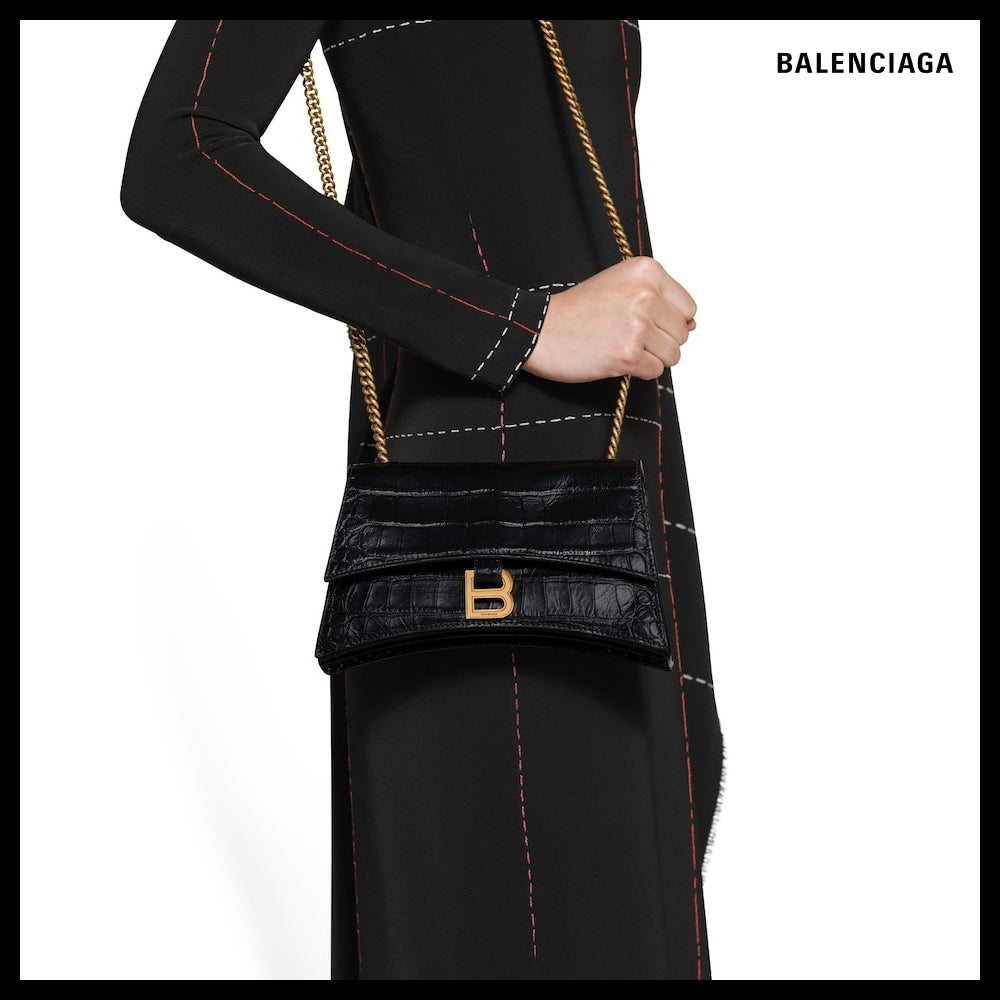 【BALENCIAGA】Crush XS Chain Bag Crocodile Embossed Black