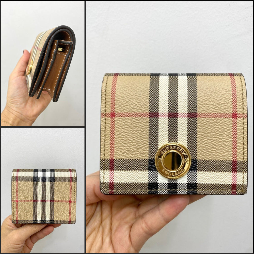【BURBERRY】Circle Logo Check Coin Pocket Flap Wallet