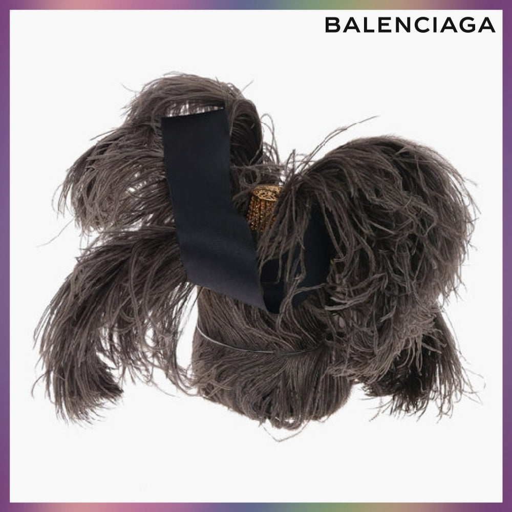 【BALENCIAGA】 OSTRICH FEATHER DETAIL CLUTCH BAG