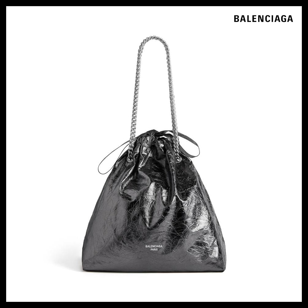 【BALENCIAGA】Crush Medium Tote Bag Dark Grey Metallized