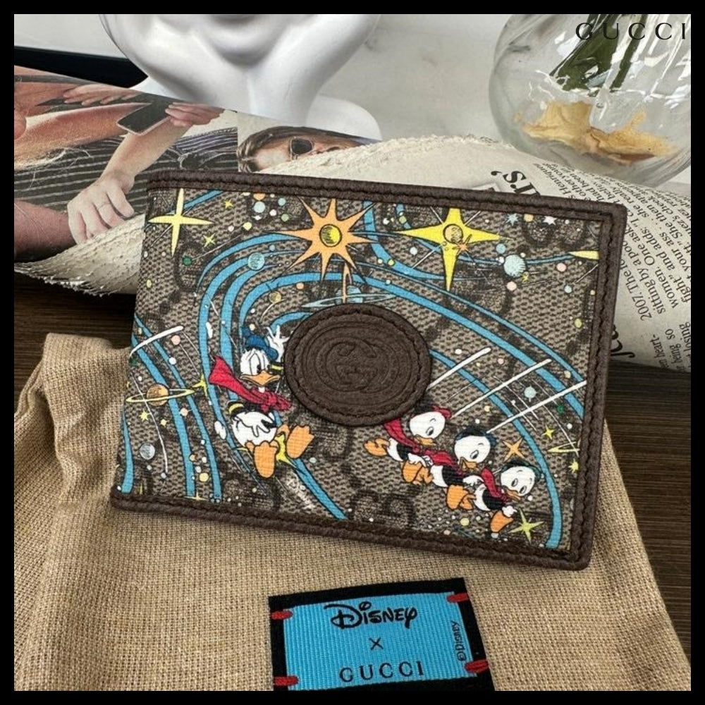 【Gucci x Disney】Donald Duck Print Canvas Leather Wallet