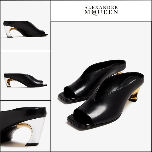 【Alexander Mcqueen】Armadillo Mules Black Calf Leather