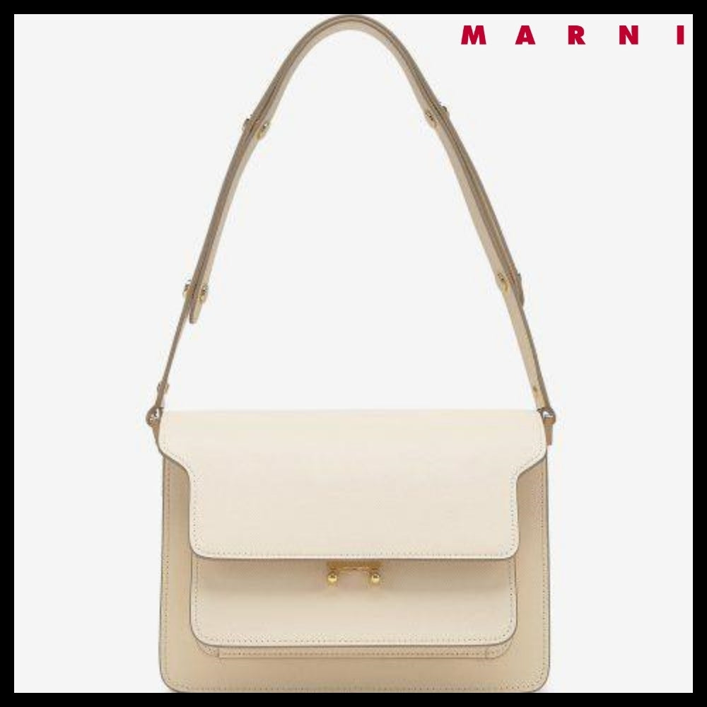 【Marni】Medium Saffiano Leather Trunk Shoulder Bag Talc