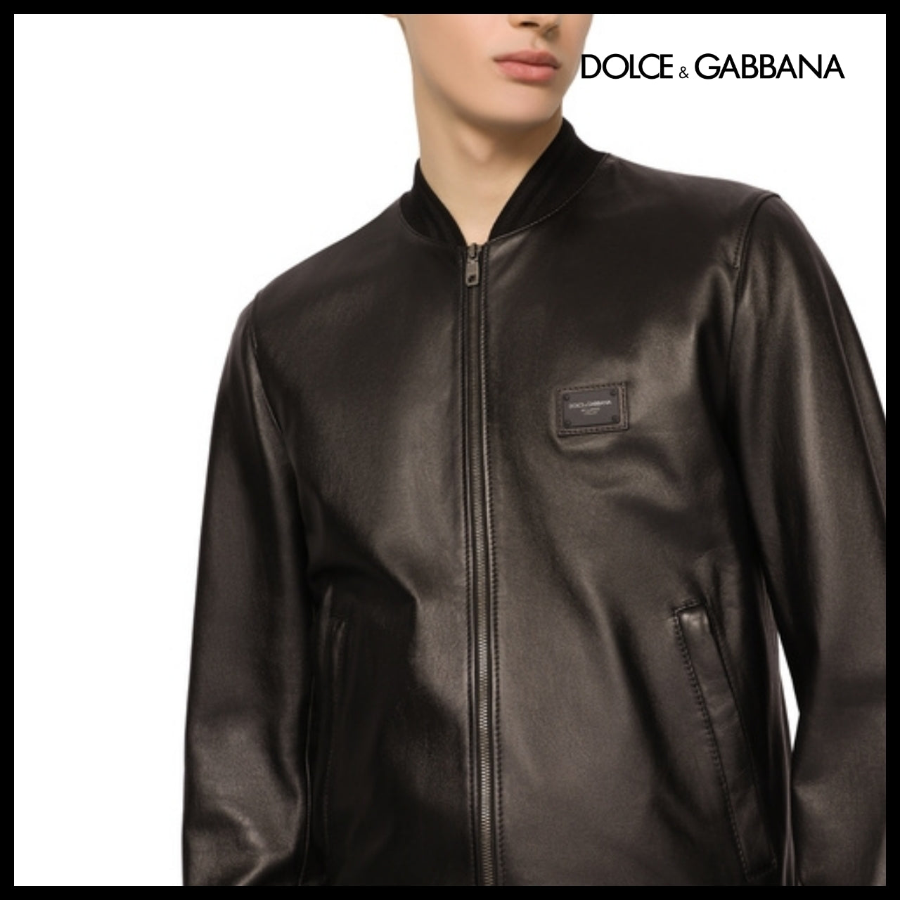 【Dolce & Gabbana】LEATHER JACKET BRANDED TAG