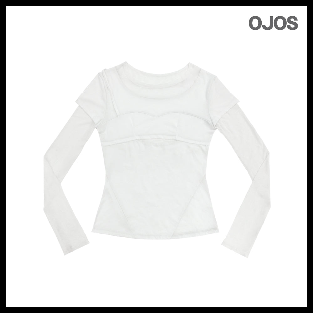 【OJOS】Layered Shoulder Strap Long Sleeves 4colors