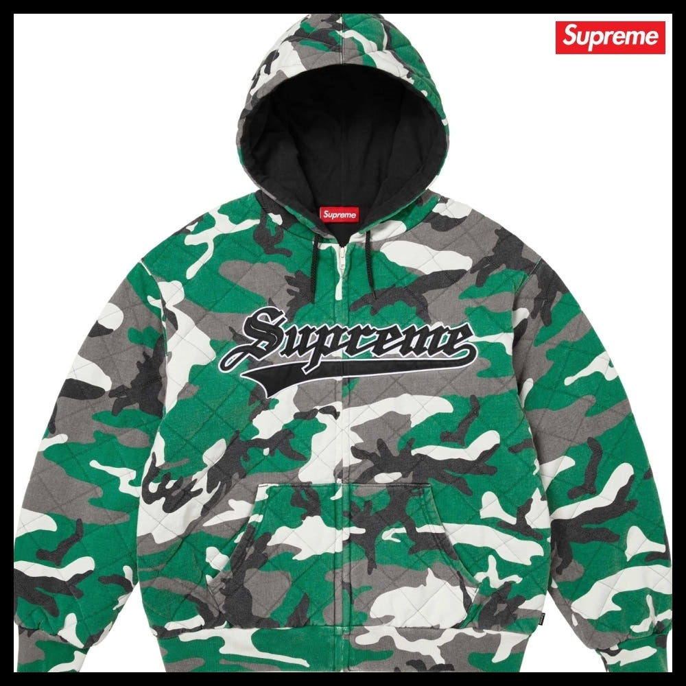 【Supreme】Quilted Zip Up Hooded Sweatshirt Green 25FW