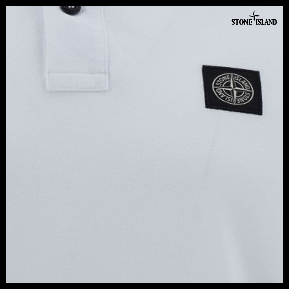 【STONE ISLAND】Collar Short Sleeve T-Shirt White Men