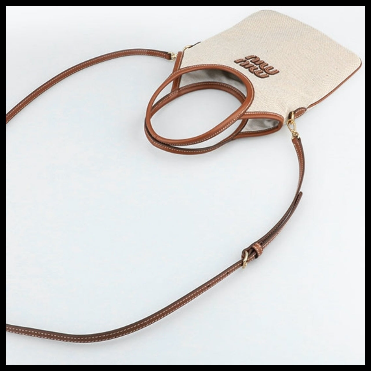 【Miu Miu】Canvas Leather Ivy Bag Beige Brandy