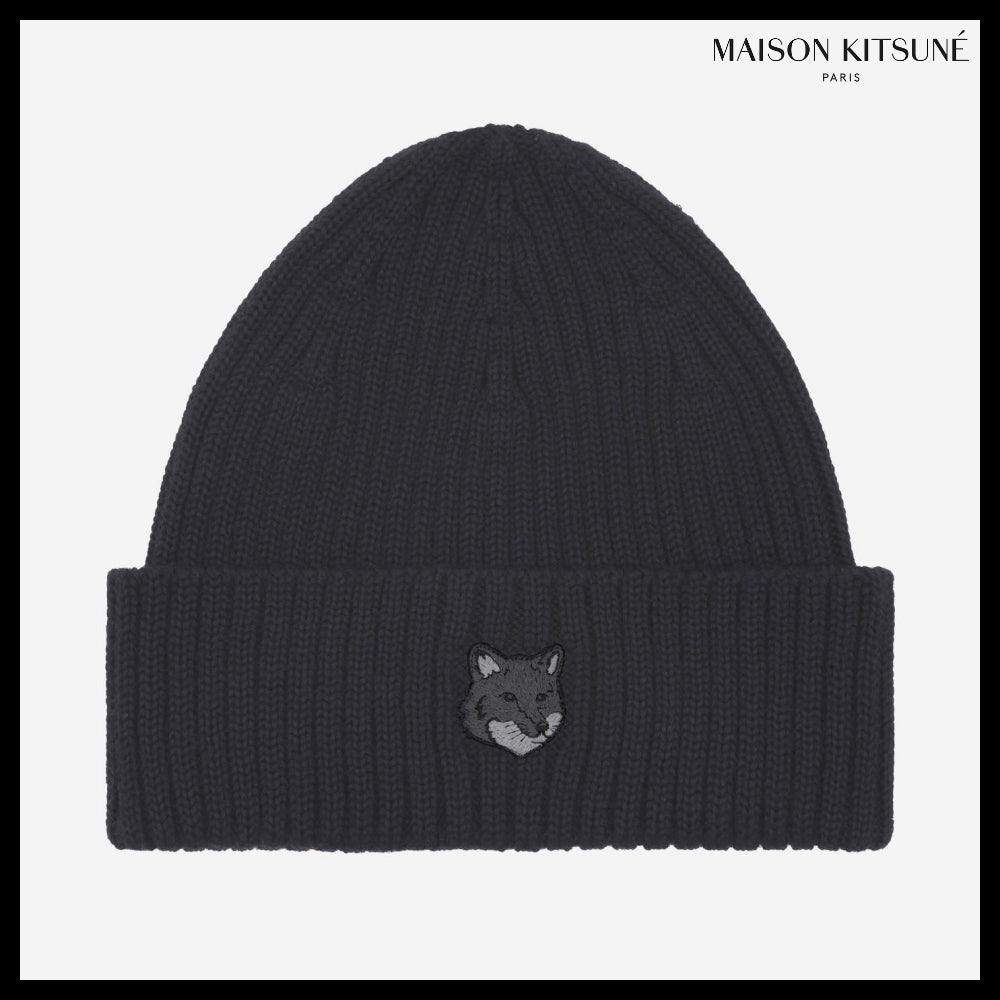 【MAISON KITSUNE】Bold Fox Head Beanie Black