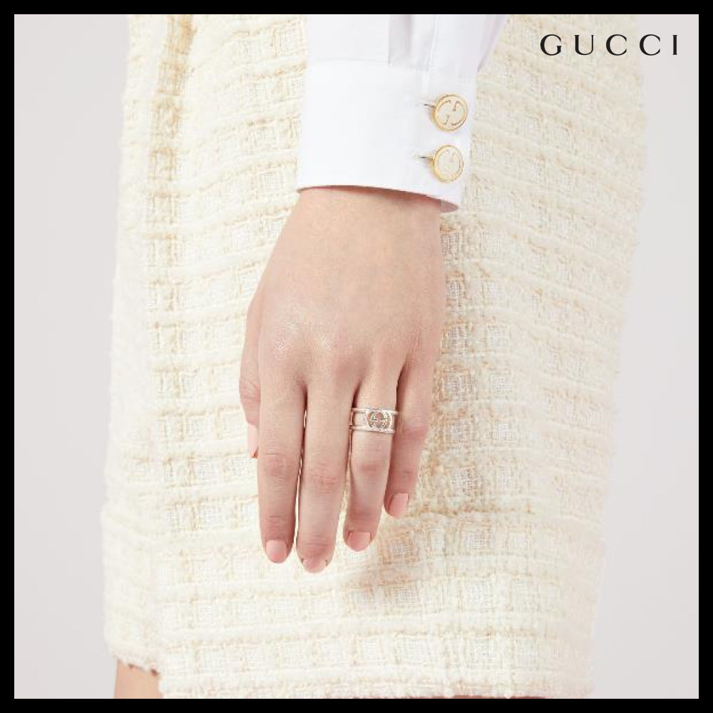 【GUCCI】Interlocking G Open Band Wide Ring ARGENTO