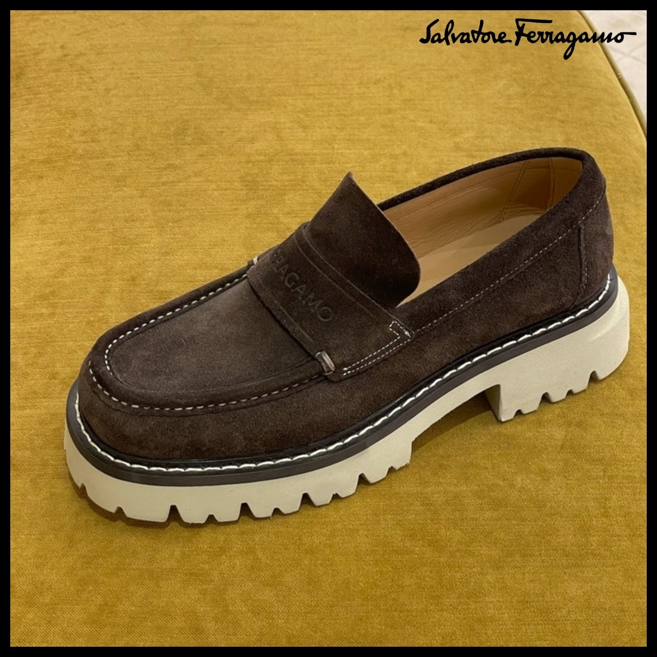 【FERRAGAMO】FERGAL SUEDE CHUNKY LOAFERS BROWN