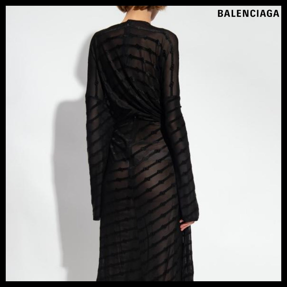 【BALENCIAGA】BB Monogram Front Drape Dress Black