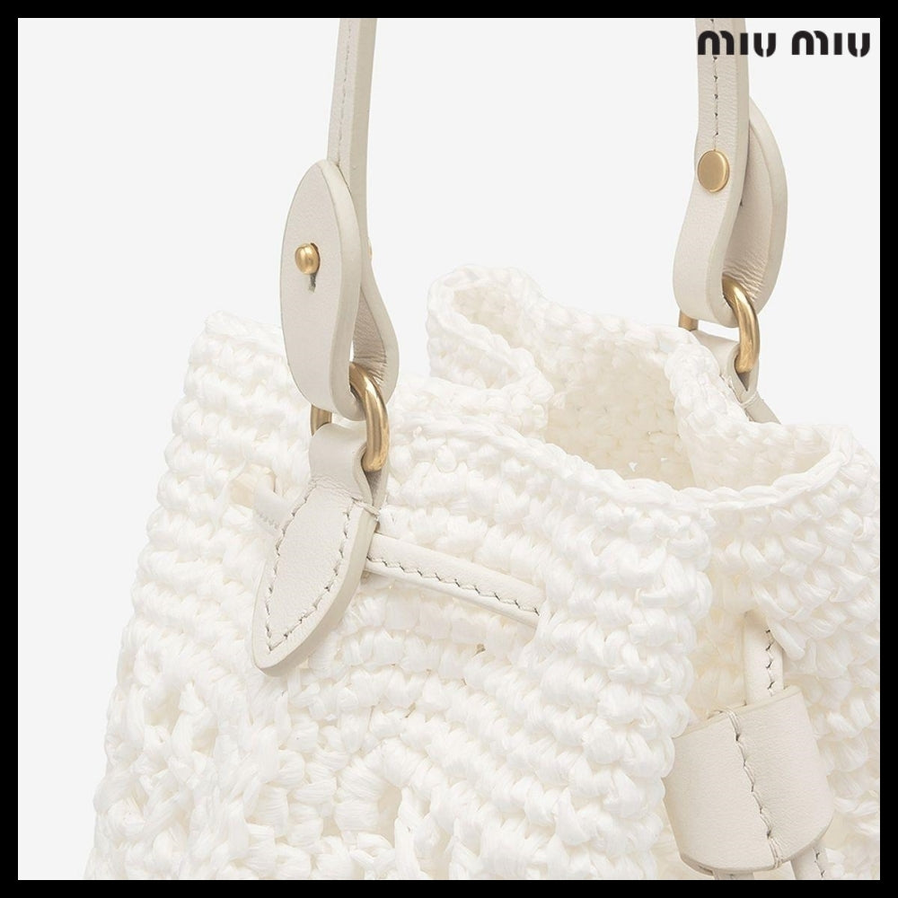 【MiuMiu】Mini Woven Fabric Drawstring Tote Bag