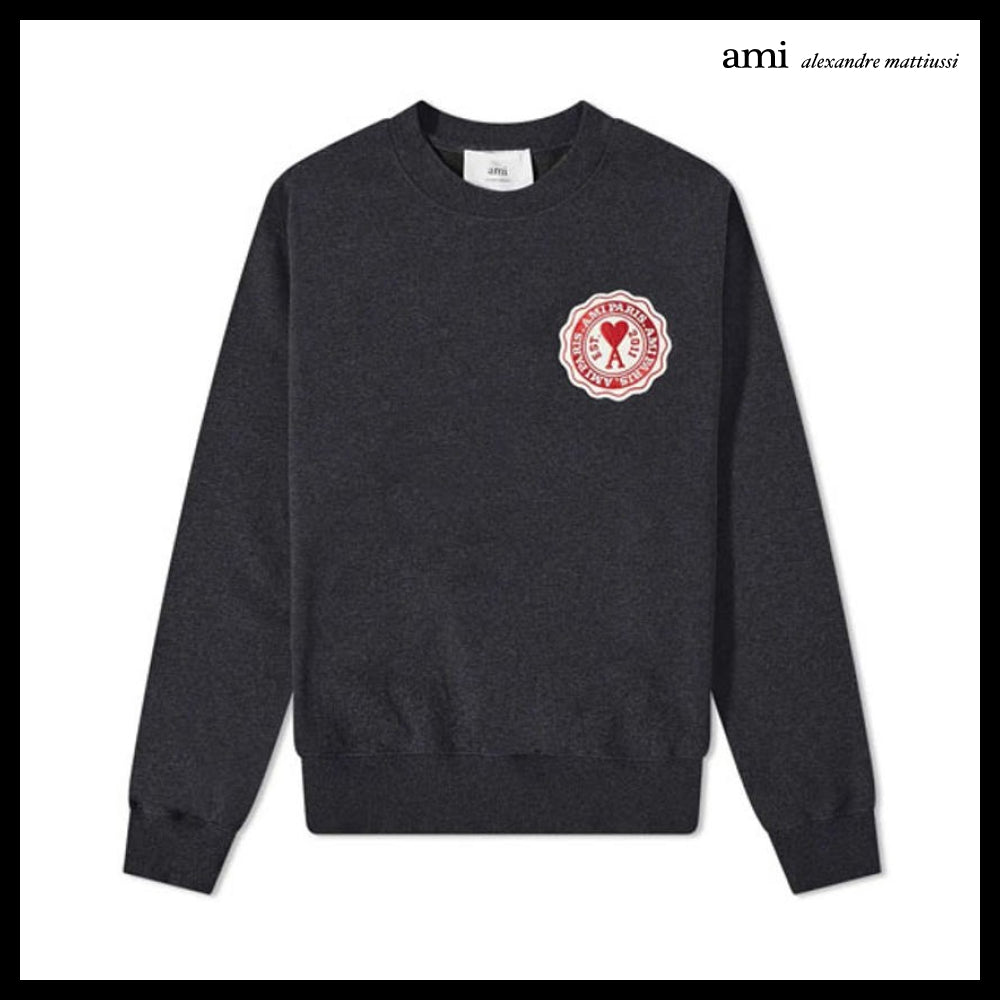 【AMI】Heart Badge Logo Oversized Sweatshirt Anthracite